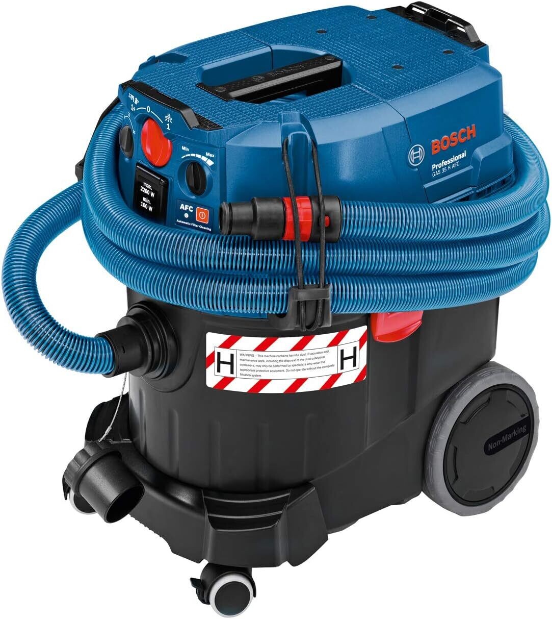 Bosch Professional GAS 35 H AFC - Aspirador seco/húmedo (1200 W, 254 mbar, depósito 35 l, clase polvo H, manguera antiestática 5m)