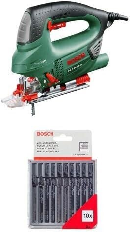 Bosch PST 900 PEL - Sierra de calar, SDS, función de soplado, maletín, profundidad de corte 90 mm, 620 W + Pack de 10 cuchillas de sierra caladora