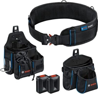 Bosch Professional ProClick - Set cinturón de herramientas 93 más bolsa GWT 4 más bolsa GWT 2 más 2 soportes, Azul, Talla S/M