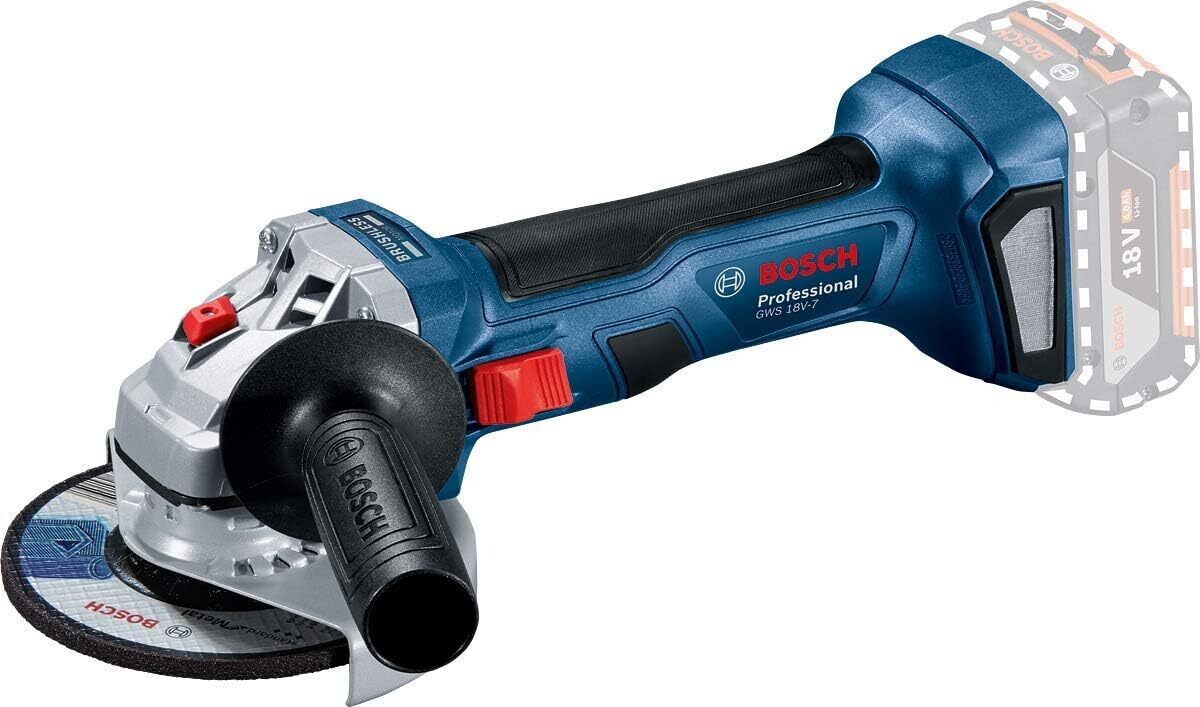 Bosch Professional 18V System GWS 18V-7 - Amoladora angular a batería (Brushless, Ø 115 mm, 11000 rpm, sin batería, en caja)