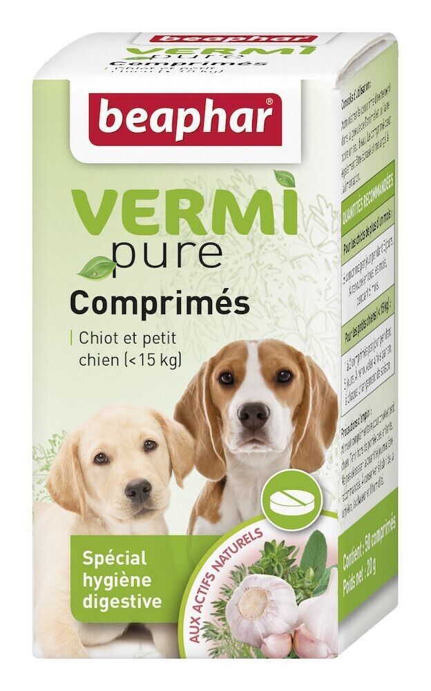 Beaphar VERMIpure Comprimidos Naturales Perros Pequeños y Cachorros - 50 comprimidos