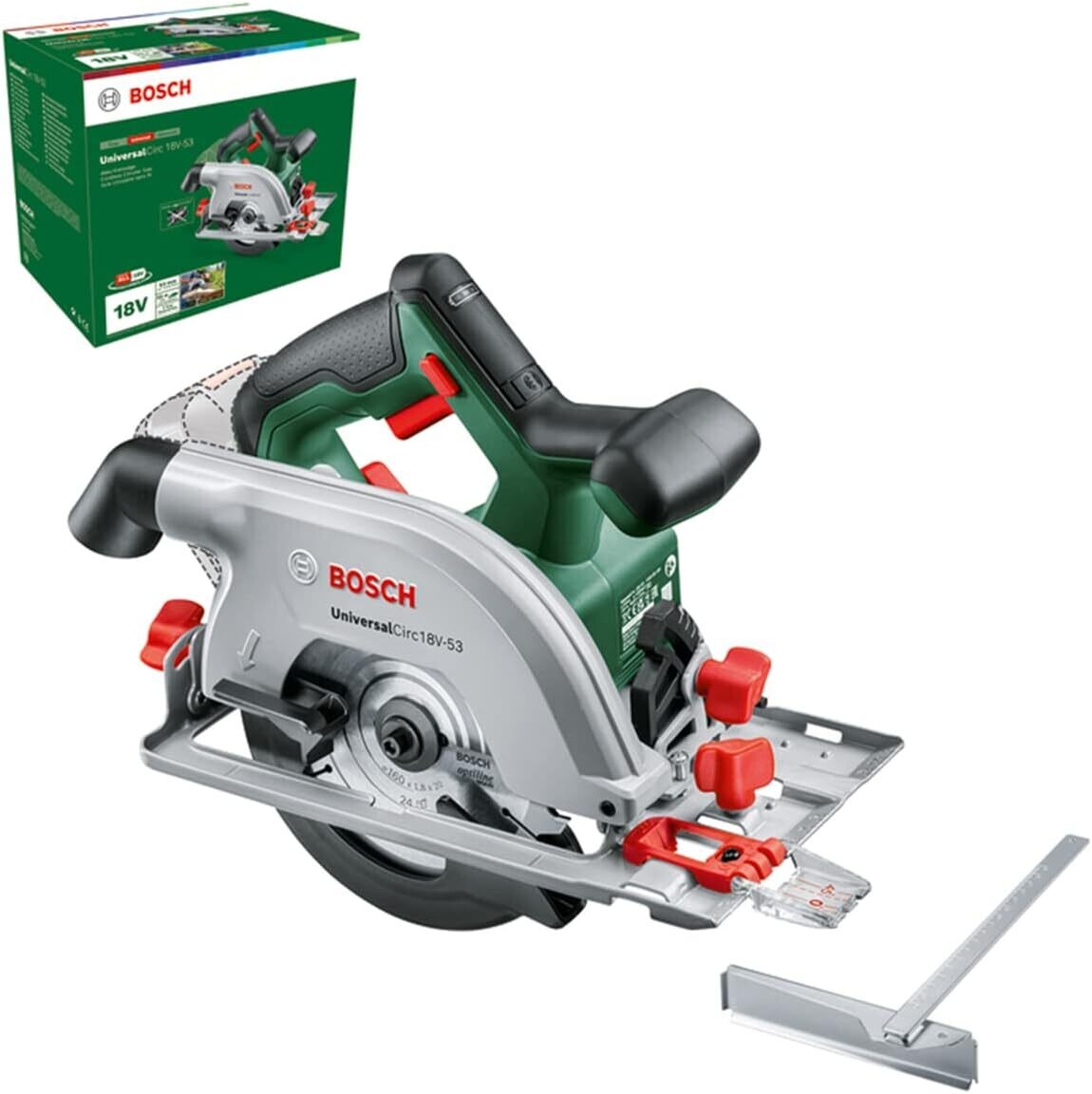 Bosch 06033B1400 Sierra circular a batería UniversalCirc 18V-53 (para serrar con precisión en madera; profundidad máx. de corte: 53 mm; sistema de 18 V; no incluye la batería)