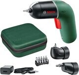 Bosch atornillador a batería IXO Set 6a generación, verde, con adaptadores angular y excéntrico IXO, CONTROL DE VELOCIDAD variable, recargable con cable micro-USB, en maletín blando