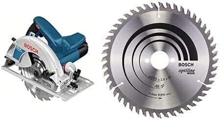 Bosch Professional GKS 190 - Sierra circular, 1400 W, disco 190 mm, en caja + Bosch 2 608 640 617 - Hoja de sierra circular Optiline Wood - 190 x 30 x 2,6 mm, 48 (pack de 1)