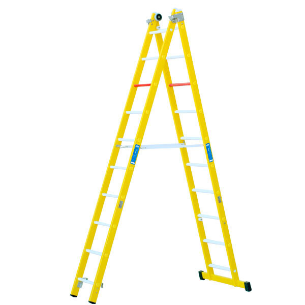 Escalera de Fibra Combinada Modelo  FC6210  20 Peldaños Altura En tijera 2940 mm Altura Extendida 4960 mm Ancho escalera  450 mm Ancho Base 835 Peso 21 kg