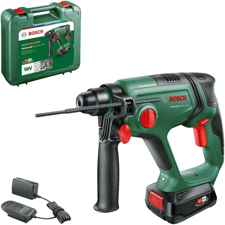 Bosch Home and Garden 06039D6002 Taladro Percutor Batería Universalhammer 18V (1 De 2,5 Ah, Sistema 18V; Taladrado/Taladrado Percutor/Cincelado; Energía Impacto 2 J, Sds Plus, Maletín Transporte)