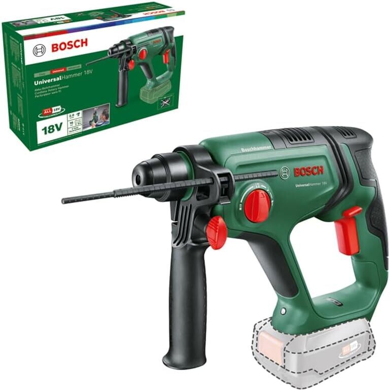 Bosch Home and Garden ‎06039D6000 ‎UniversalHammer 18V, empuñadura adicional, tope de profundidad, embalaje cartón