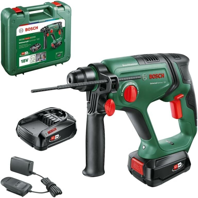 Bosch Home and Garden 06039D6003 Taladro Percutor a Batería Universalhammer 18V (2 Baterías 2,5 Ah, Sistema De 18V; Energía Impacto 2 J, SDS Plus, Maletín Transporte)