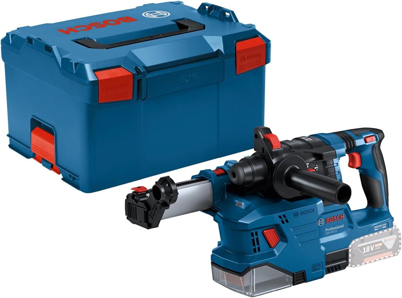 Bosch Professional 18V System martillo perforador a batería GBH 18V-22 (SDS plus, indicado para orificios 6/10 mm, KickBack Control y Vibration Control, GDE 18V-12,L-BOXX)