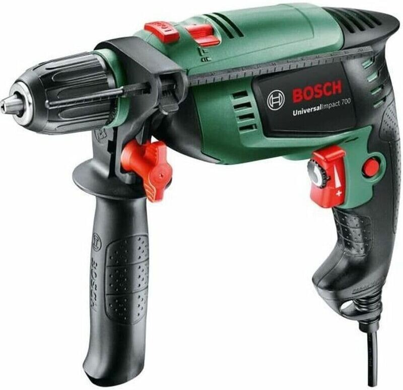 Bosch Home and Garden UniversalImpact 700 Taladro Percutor W, Empuñadura Adicional, Tope de Profundidad, Maletín