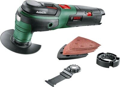 Bosch Home and Garden Multiherramienta a batería UniversalMulti 12 (sin batería, set de hojas lija, sierra, caja cartón, sistema 12 V, 2,5 Ah)