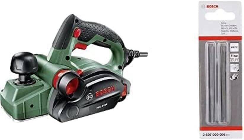 Bosch PHO 2000 - Cuchilla cepilladora, caja de cartón (680 W, ancho de cepillado 82 mm, profundidad de corte 0-2.0 mm, profundidad de rebaja 0-8 mm) + Cuchillas reversibles rectas HM 30º