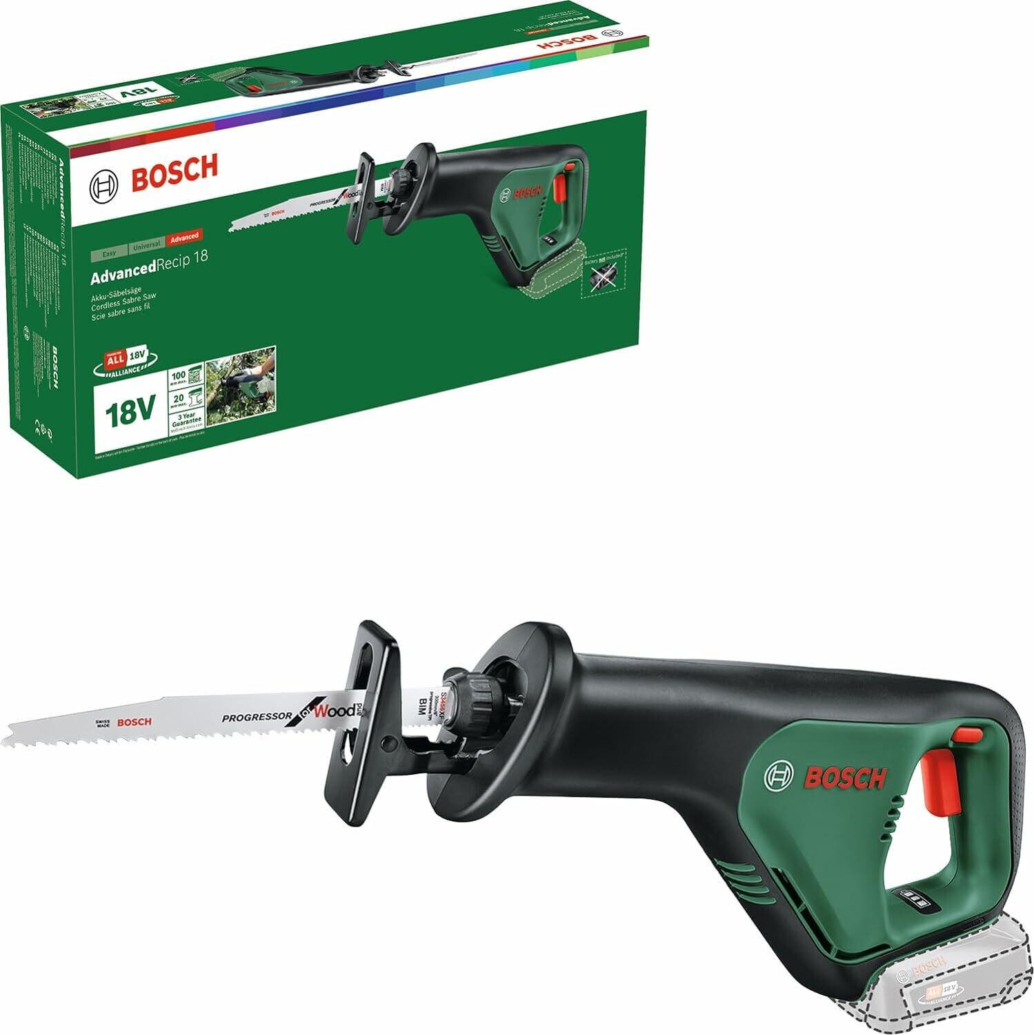 Bosch Home and Garden sierra sable a batería AdvancedRecip 18 sin batería, sistema de 18 V, en caja