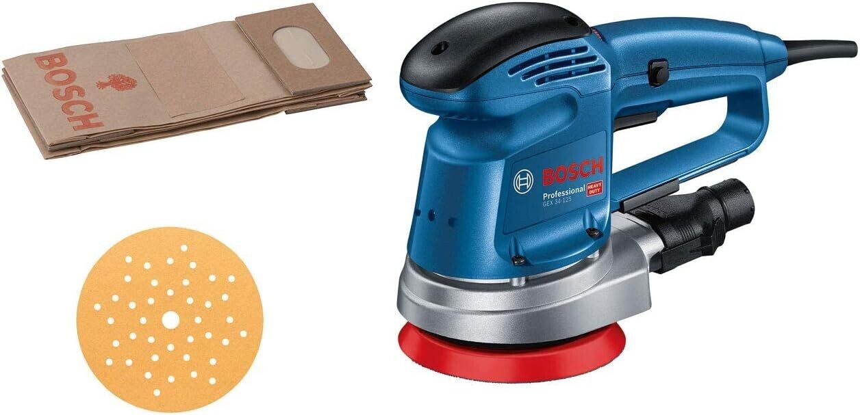 Bosch Professional GEX 34-125 - Lijadora excéntrica (340 W, Ø plato 125 mm, en caja)