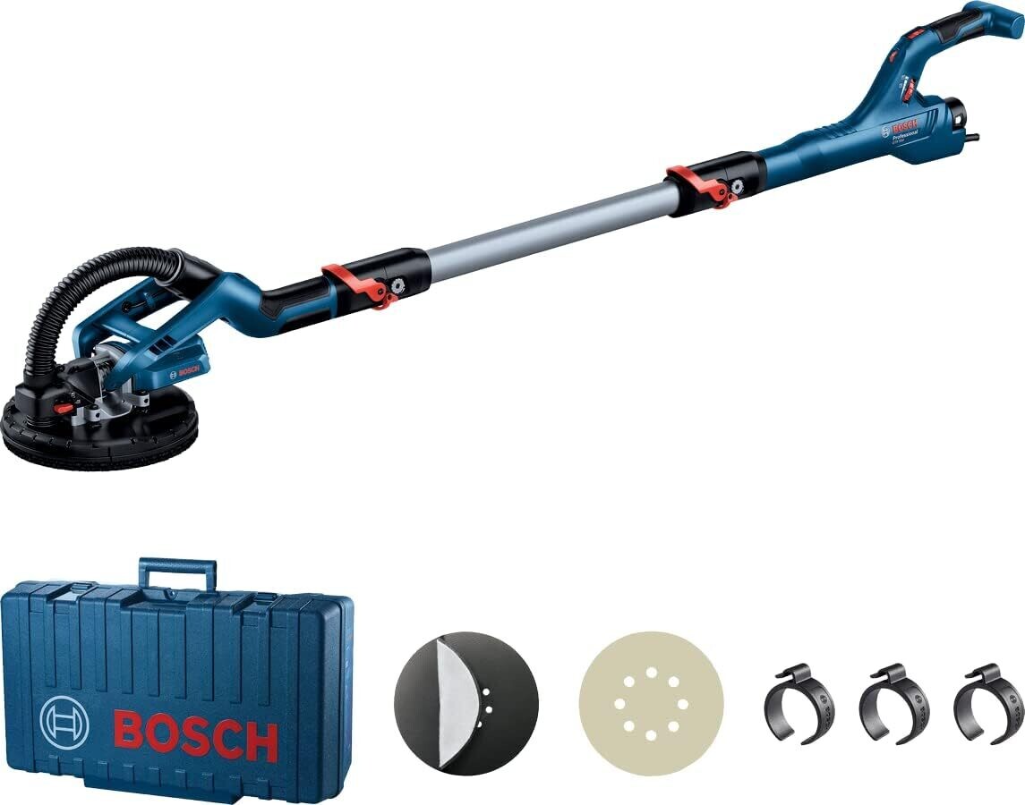 Bosch Professional GTR 55-225 - Lijadora de pared de yeso (550 W, plato lijador Ø 215 mm, hoja Ø 225, extensión incl. 170 cm, en maletín)