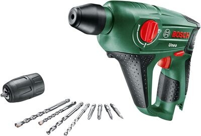 Bosch Profesional Martillo perforador inalámbrico DIY Uneo, sin batería, cartón (2,5 Ah, 10 mm de diámetro, hormigón), 12 V