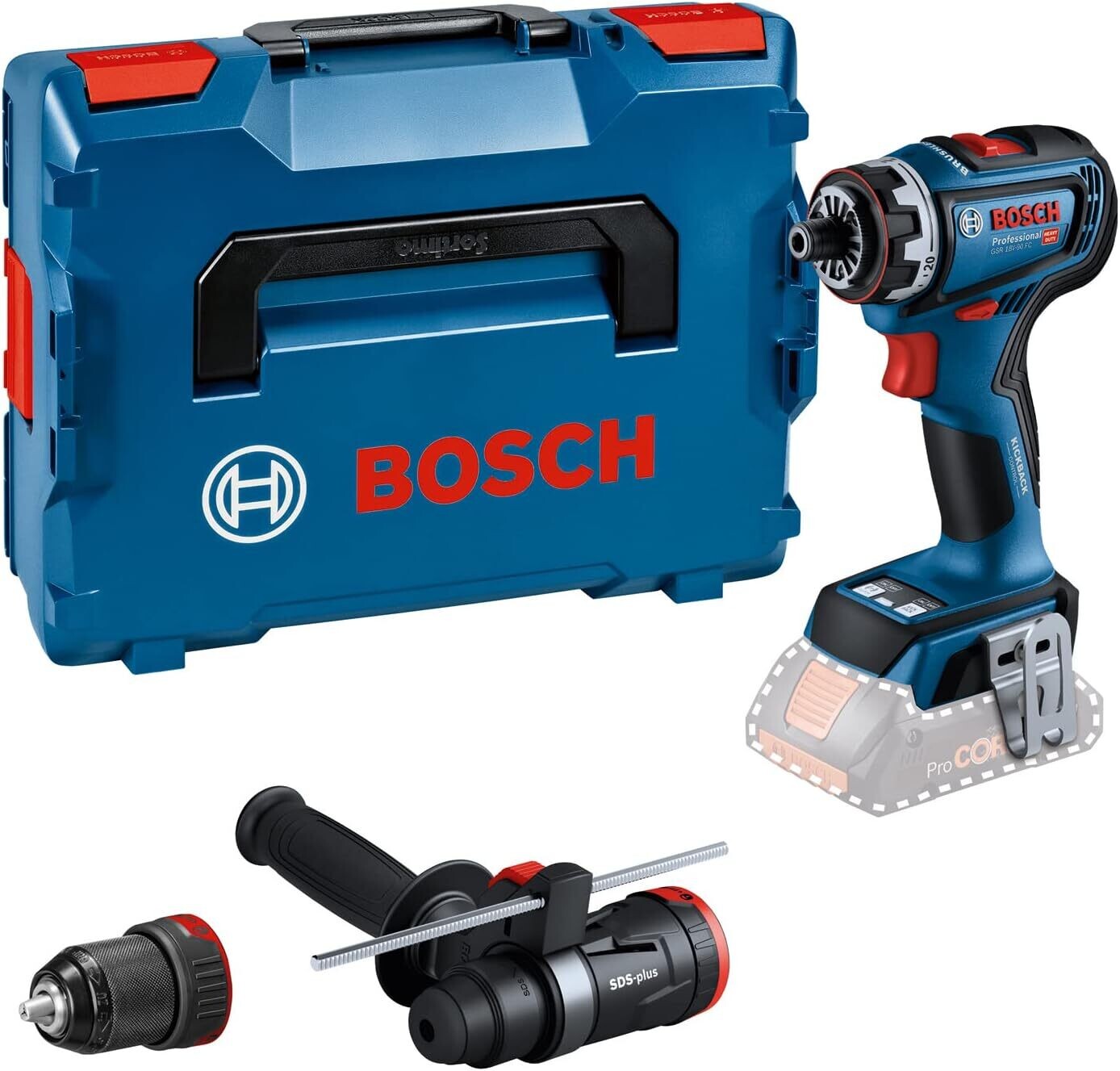 Bosch Professional 18V System GSR 18V-90 FC - Atornillador a batería (Brushless, 64 Nm, 2 cabezales FlexiClick, en L-BOXX)