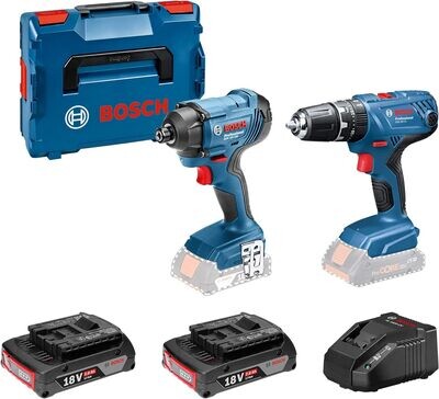 Bosch Professional 18V System GSB 18V-21 + GDR 18V-160 - Taladro percutor + atornillador de impacto a batería (2 baterías x 2.0 Ah, en L-BOXX )