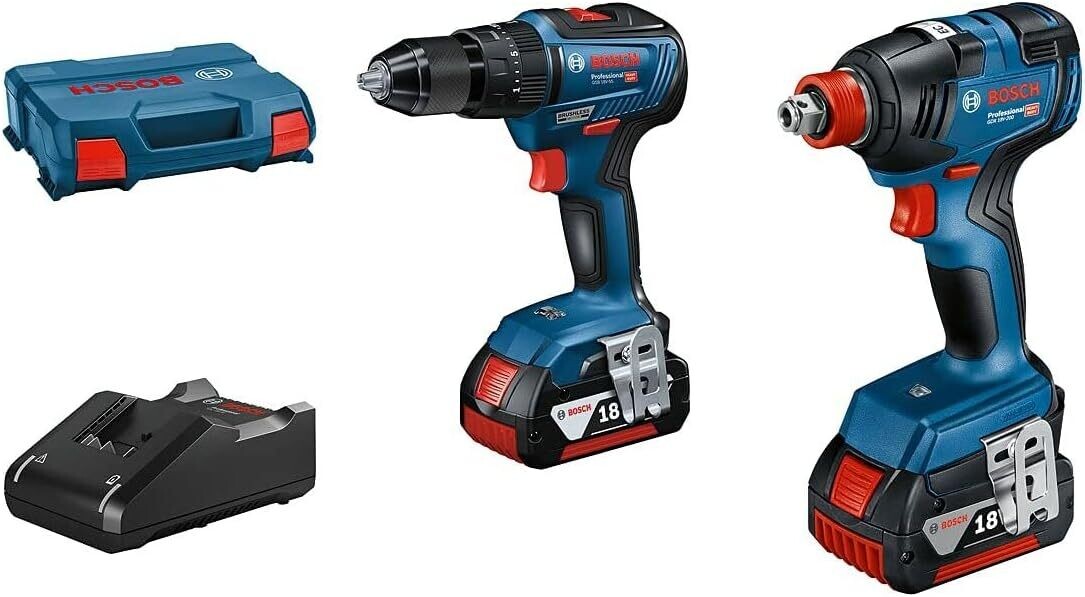 Bosch Professional 18V System GDX 18V-200 + GSB 18V-55 - Set llave de impacto + taladro percutor a batería (Brushless, 2 baterías x 4.0 Ah, en maletín)