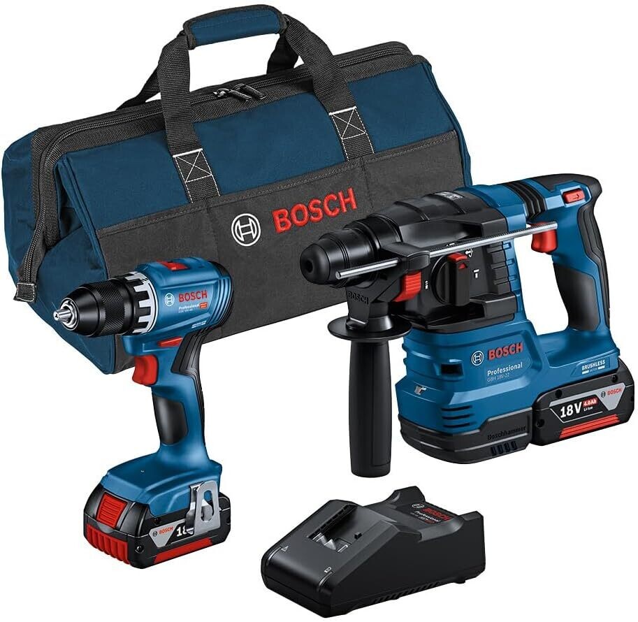 Bosch Professional set de GSR 18V-45 + GBH 18V-22 (incl. 2 baterías de 4,0 Ah, cargador GAL 18V-40, en bolsa de herramientas)