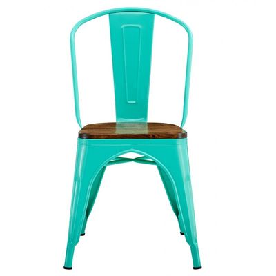 Silla TOL EK WOOD, acero, verde agua, asiento madera 5 sillas