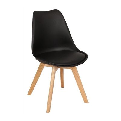 Silla TORRE 4patas ( SU ), madera, polipropileno y cojín negro 4 sillas