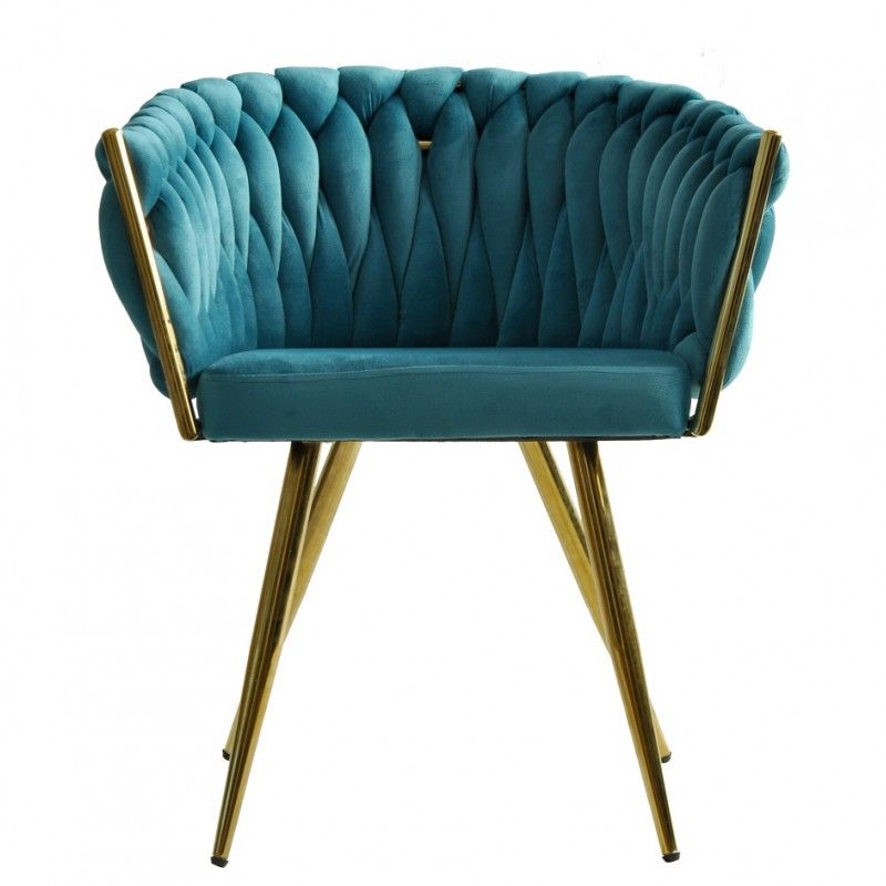 Sillón KING, metal dorado, tapizado velvet turquesa 2 sillones