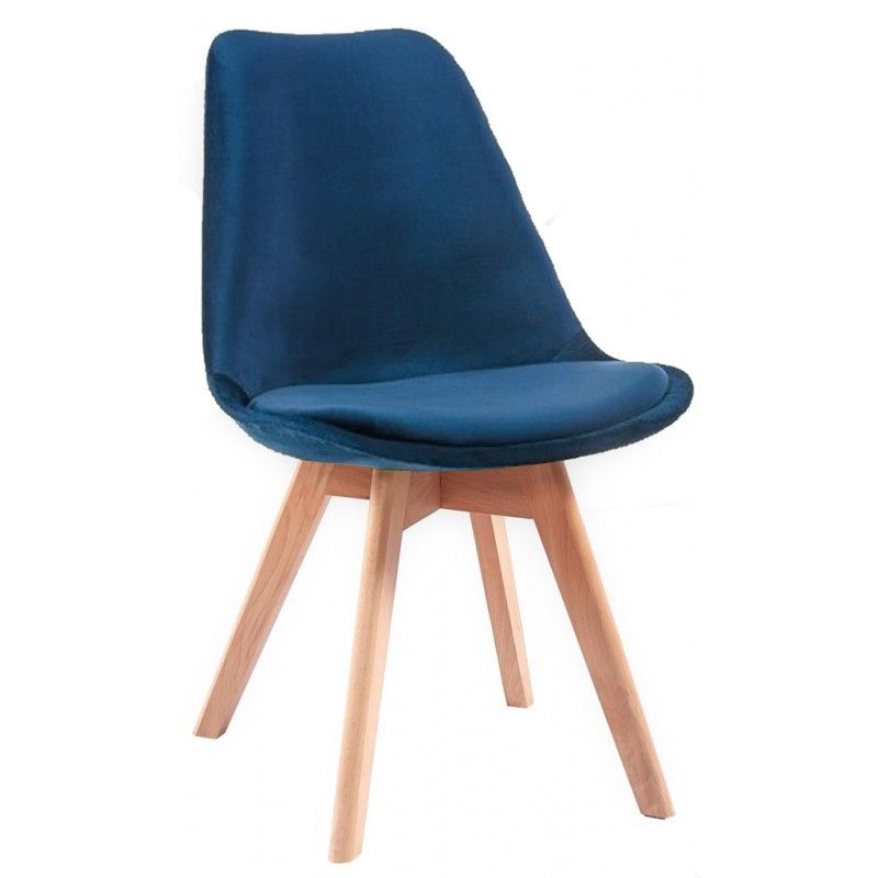 Silla TORRE VELVET, madera, carcasa y cojín velvet azul 4 sillas