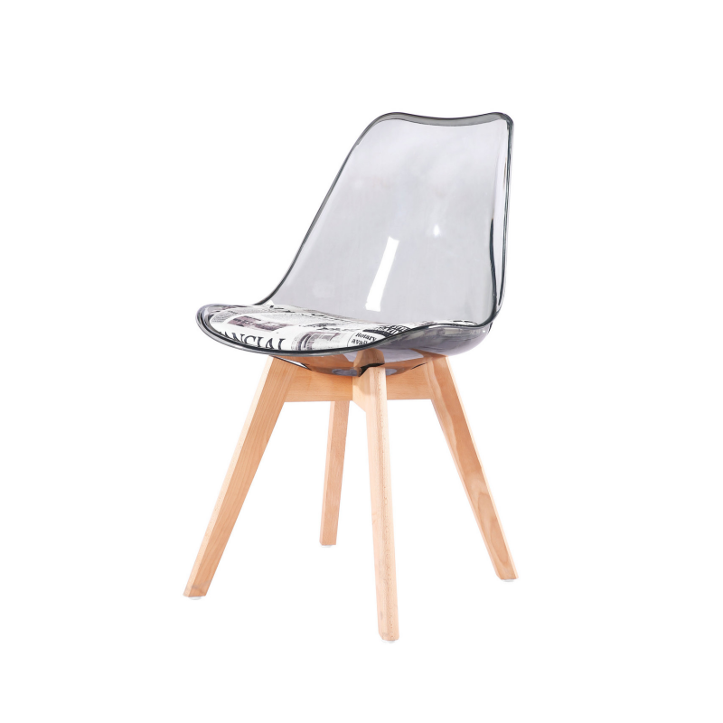 Silla TORRE 4P, madera, transparente, cojín estampado moderno 4 sillas