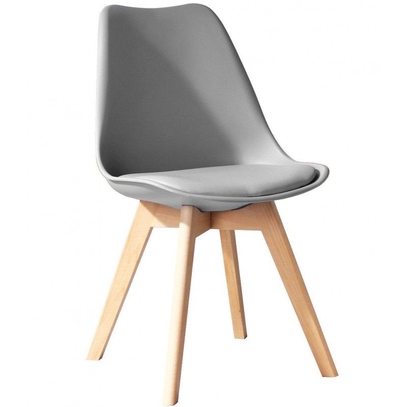 Silla TORRE 4P (SU), madera, polipropileno y cojín gris claro 4 sillas