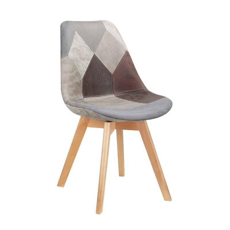 Silla TORRE 4P, madera, patchwork, tejido técnico gris-marrón 4 sillas