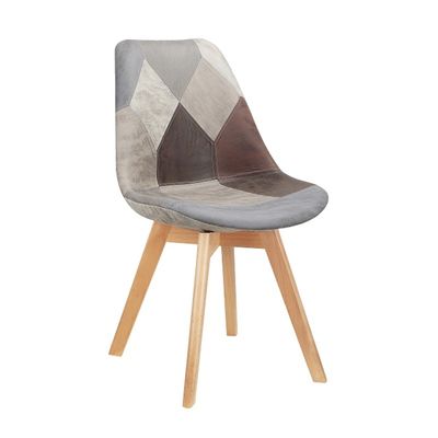 Silla TORRE 4P, madera, patchwork, tejido técnico gris-marrón 4 sillas