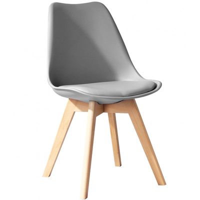 Silla TORRE 4P (SU), madera, polipropileno y cojín gris claro 4 sillas