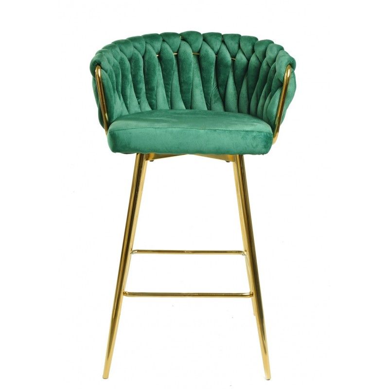 Taburete KING, metal, cromado dorado, tapizado velvet verde oscuro. 4 Sillas.