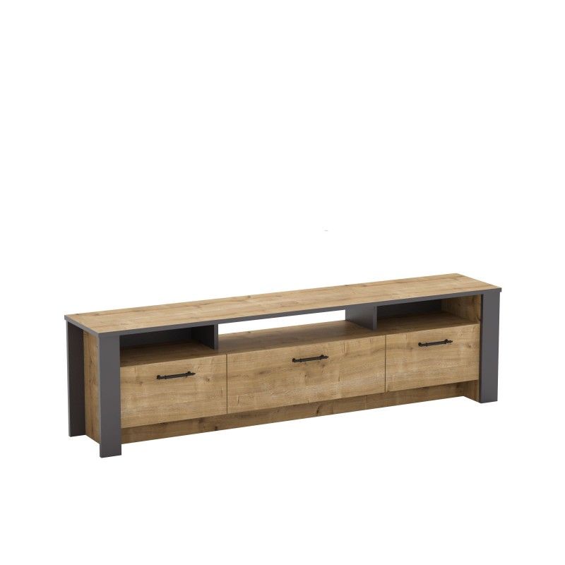 Mueble de TV PHILIPPA, biIaminado roble con gris oscuro, 180 cms.