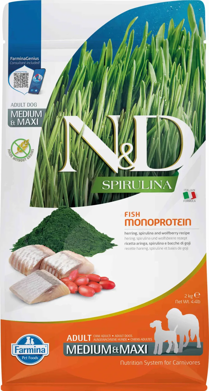 FARMINA ND DOG SPIRULINA MEDIUM MAXI 2KG ARENQUE