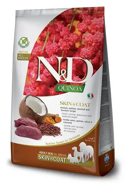 FARMINA ND DOG QUINOA SKIN COAT VENADO MED MAXI 2,5KG