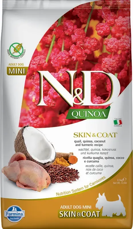 FARMINA ND DOG QUINOA SKIN COAT CODORNIZ MINI 2,5KG FARMINA ND DOG QUINOA SKIN COAT CODORNIZ MINI 2,5KG