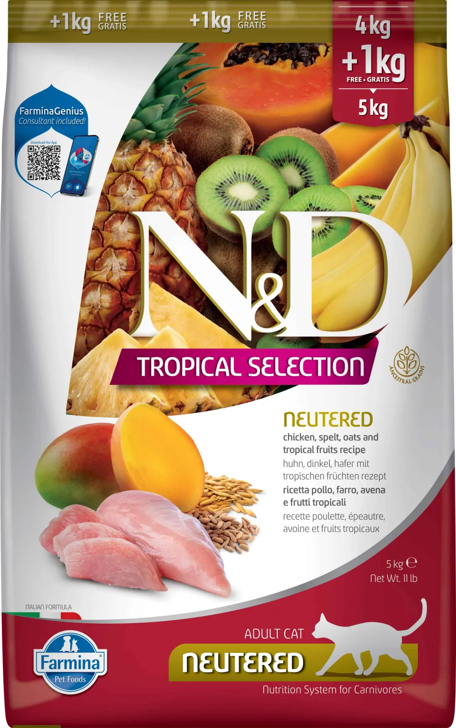 FARMINA ND CAT TROPICAL SELECTION NEUTERED POLLO 4+1KG