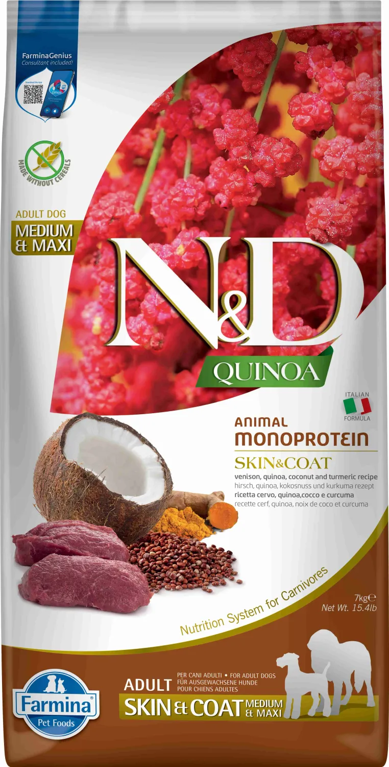 FARMINA ND DOG QUINOA SKIN COAT VENADO MED/MAXI 7KG