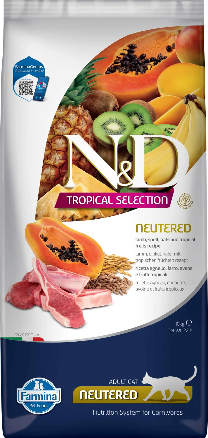 FARMINA ND CAT TROPICAL SELECTION NEUTERED CORDERO 10KG