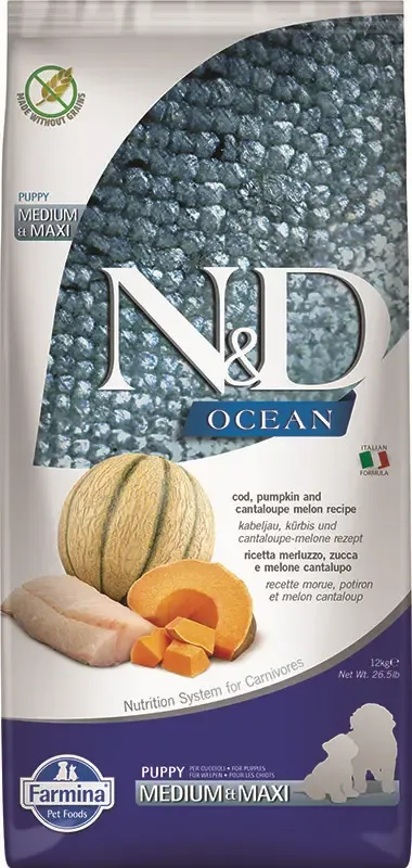FARMINA ND DOG OCEAN PUPPY BACALAO PUMPKIN MEDIUM MAXI 12KG