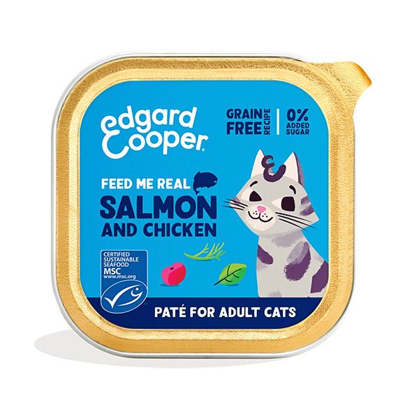 EDGARD & COOPER  FELINE ADULT PATE SALMON Y POLLO TARRINA 16X85G
