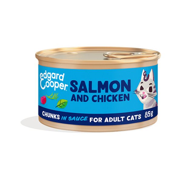 EDGARD & COOPER FELINE ADULT TROCITOS SALMON POLLO LATA 18X85G