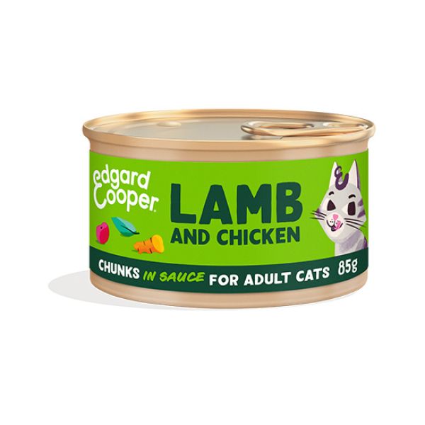 EDGARD & COOPER  FELINE ADULT TROCITOS CORDERO POLLO LATA 18X85G