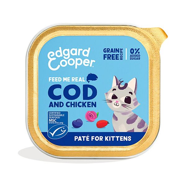 EDGARD & COOPER FELINE KITTEN PATE BACALAO POLLO TARRINA 16X85G