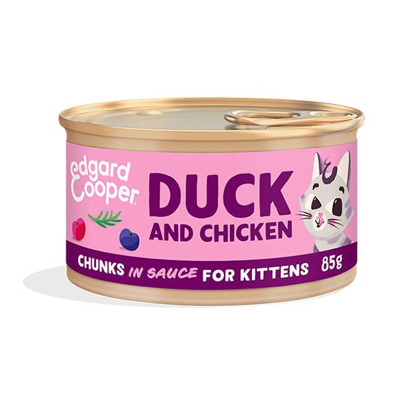 EDGARD & COOPER FELINE KITTEN TROCITOS PATO Y POLLO LATA 18X85G