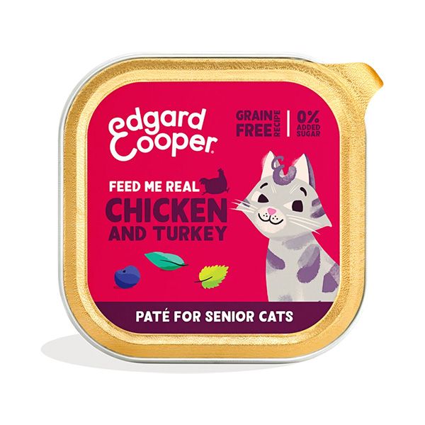EDGARD & COOPER  FELINE SENIOR PATE POLLO Y PAVO TARRINA 16X85G
