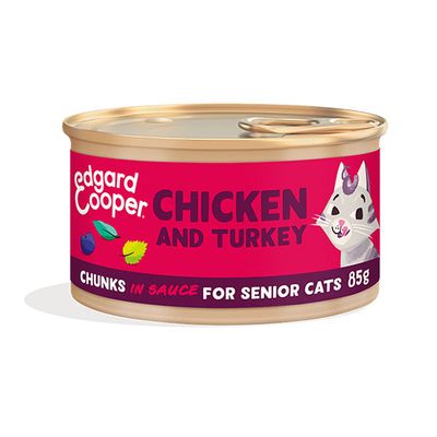 EDGARD & COOPER FELINE SENIOR TROCITOS PAVO Y POLLO LATA 18X85G