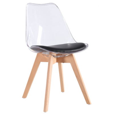 Silla TORRE 4P, madera, transparente, cojín negro 4 sillas